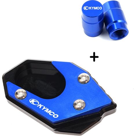 (Ensemble bleu) Compatible avec les modèles KYMCO Downtown 300, 300i, 350i, 200i et Xciting 250/400 : béquille latérale, extension, plaque et bouchon de valve de pneu. maxpower (1/4)