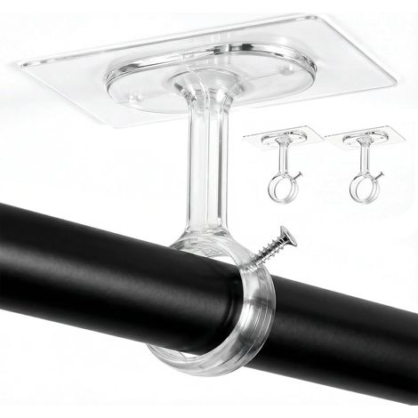 Lot de 2 Support Tringle Rideaux Autocollant - Fixation Murs/Plafonds sans Perçage Facile (1/5)