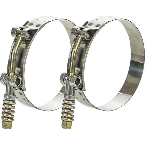 Lot de 2 colliers serrage en T acier inoxydable 304 avec ressort renfort pour tuyau, plage fonctionnement 46 à 52 mm - (1/5)