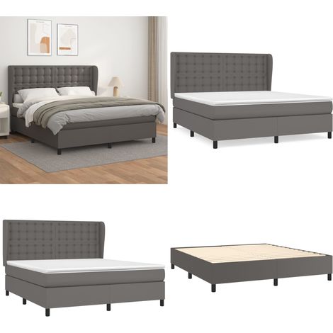 Boxspringbett mit Matratze Grau 180x200 cm Kunstleder - Boxspringbett - Betten - Doppelbett - Kunstlederbett - Graues Bett - Home & Living