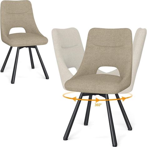 Lot de 2 chaises de salle à manger pivotantes 360° dossier ajouré confortables kaki (1/5)