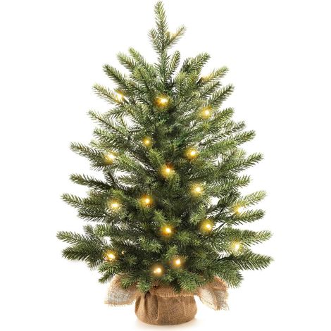Kleiner Weihnachtsbaum, 60 cm großer, beleuchteter Mini-Weihnachtsbaum aus Polyethylen, Girlande für Büro, Wohnzimmer, Fensterbank, Weihnachtsdekoration fürs Büro