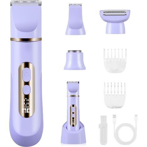 4 in 1 Electric Shaver Female Shaver Body Trimmer Bikini Trimmer IPX7 Waterproof for Legs Arm Face Armpit Cordless Tondeuse pour le corps,tondeuse pour le maillot, étanche IPX7, pour les jambes, les (1/5)
