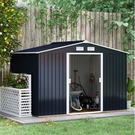 Casetta da giardino in acciaio antracite con telaio di base e porte scorrevoli 277 x 195 x 192 cm (1/5)