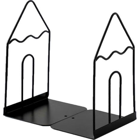 1 paire de serre-livres en fer forgé, support d'étagère pour livres, magazines, bibliothèque, organiseur de bureau, fournitures de bureau (noir) (1/5)