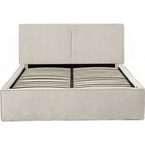 Lit coffre double tissu chenille beige sommier relevable 140x190 cm OLIVIA