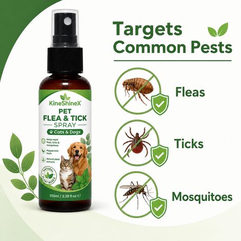 KineShineX Flohabwehrspray für Haustiere, geeignet für Katzen und Hunde, schützt vor Flöhen, Zecken und Mücken. (1/4)