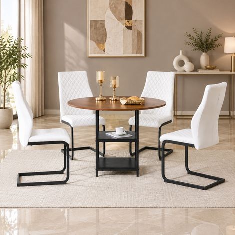 Set da pranzo rotondo 107 cm in MDF e metallo marrone/bianco con contenitore – MEUBLIV (1/5)