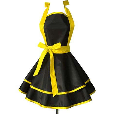 Tablier en Coton Vintage Princesse Taille Cravate Tablier Imperméable Chef Smock Tablier - jaune (1/5)