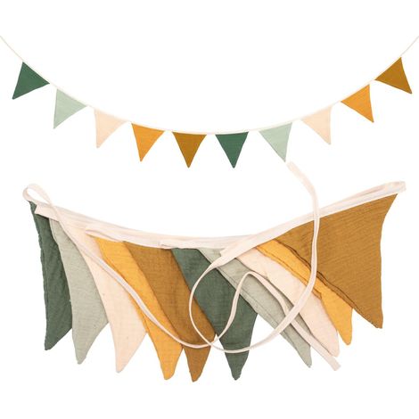 1 Guirlande Fanion, Coton Biologique, 260 cm, 10 Drapeaux, Couleurs Morandi, Chambre Enfant
