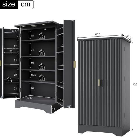 Meuble de rangement de cuisine avec éclairage LED à détecteur de mouvement et porte-épices — Spacieuse unité de rangement à 2 portes, dotée d'étagères réglables et de panneaux de porte au style modern