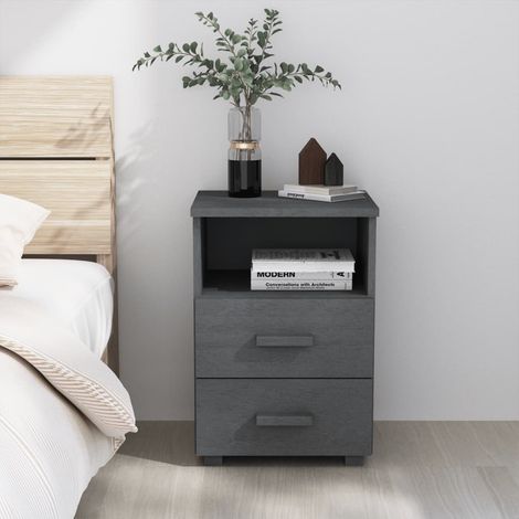 Mesita de noche  madera maciza pino gris oscuro 40x35x62cm