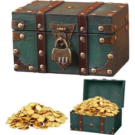 Coffre En Vois Voite En Bois Vintage Avec Serrure À Combinaison, Coffre Au Trésor En Bois Rétro Pour Rangement, Décoration, Anniversaire D'enfant (18 X 11 X 10 Cm) (1/5)