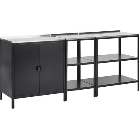 Conjunto de cocina 3 piezas de exterior acero inoxidable 2 islas de cocina armario negro Vilama (1/5)