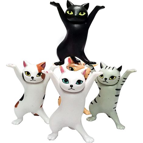 Lot de 5 supports pour AirPods en forme de chat dansant, jouet de bureau, décoration de chat, statue de chat, ornement de Noël
