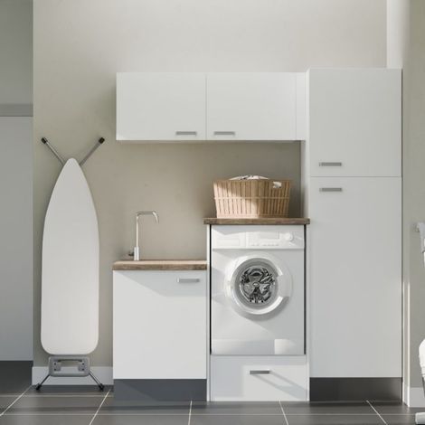 Ensemble meubles buanderie avec emplacement lave-linge surélevé - B07