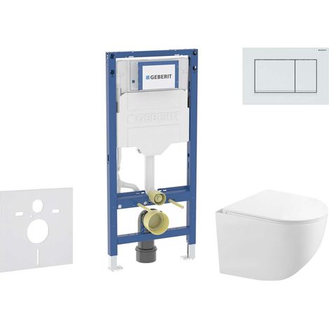 Geberit Duofix - Set con modulo di installazione, vaso WC compatto Gaia e copriwater softclose, placca di comando Sigma30, bianco/bianco opaco SANI11CA3149B (1/5)
