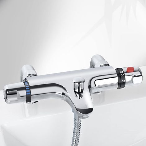 ZOLGINAH Mezclador termostático de baño Mezclador termostático de ducha Cabezal de ducha expuesto con caño de llenado cromado (1/5)