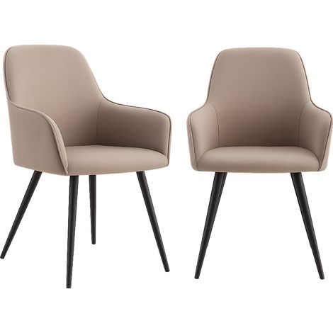 Lot de 2 fauteuils de salle à manger KARU – Tissu bouclette et pieds métal noir-Beige (1/5)