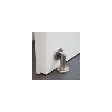Butoir de porte magnétique MS010 en aspect acier inoxydable - Butée de porte avec matériel de fixation au sol et au mur - Bloc Porte aimanté - Ø 5cm, hauteur 8,4cm - Crezuo