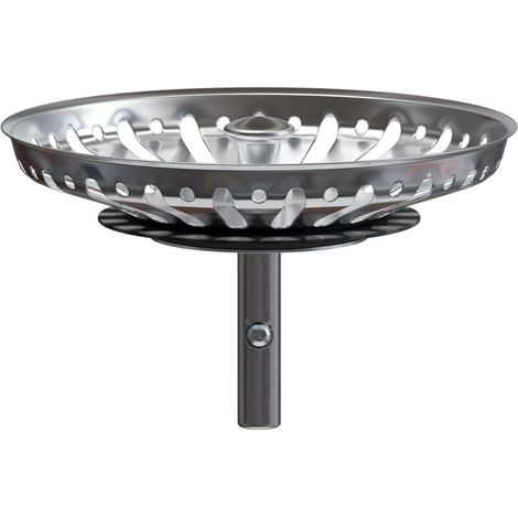 Cesta de desagüe para fregadero de cocina de 84 mm - Colador universal de acero inoxidable, tope retráctil, cierre de 32 mm - Apto para lavavajillas, antiobstrucción, antidesbordamiento (1/5)