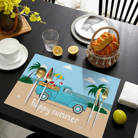 Creative Car Series Placemats - Hotel Restaurant Placemats, Home Use, Leather, Non-slip, Waterproof, Heat Insulating Table Mats - Car Series - 11 - Leather, Color Printed, 3045CM