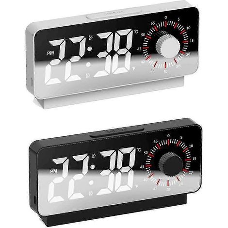 Réveil électronique numérique avec minuteur visuel, thermomètre miroir et fonction snooze. (1/4)
