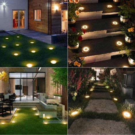 Lot de 12 Projecteurs Encastrés Solaires pour Jardin - Lampe Solaire D'extérieur (1/4)
