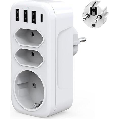 Multiprise murale USB-C 4000 W avec 3 ports USB + Type-C, 1 prise Schuko et 2 prises européennes pour la maison, la cuisine et le bureau (1/5)
