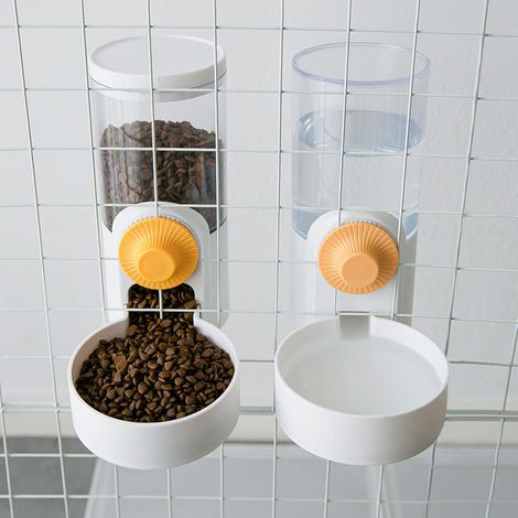 Cage pour animaux de compagnie, distributeur d'eau et de nourriture suspendu, bol de bouteille automatique pour chats, chiens, lapins, blanc perle (1/5)