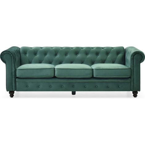 Grand canapé 3 places Chesterfield Velours Vert