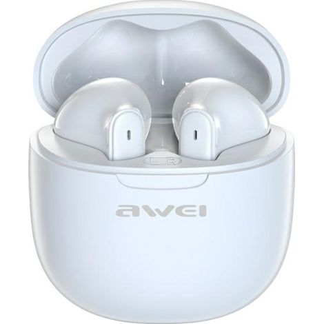 Auriculares inalámbricos Bluetooth 5.3 AWEI T68 ENC con base de carga, color blanco. (1/2)