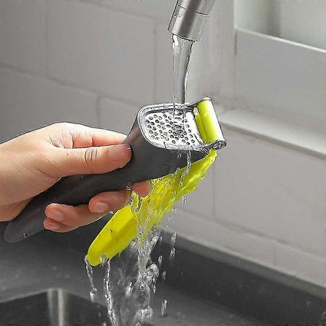 Hachoir à ail puissant, facile à utiliser et à presser, avec lame essuyeuse actionnée par gâchette et outil de nettoyage pratique, taille unique, vert