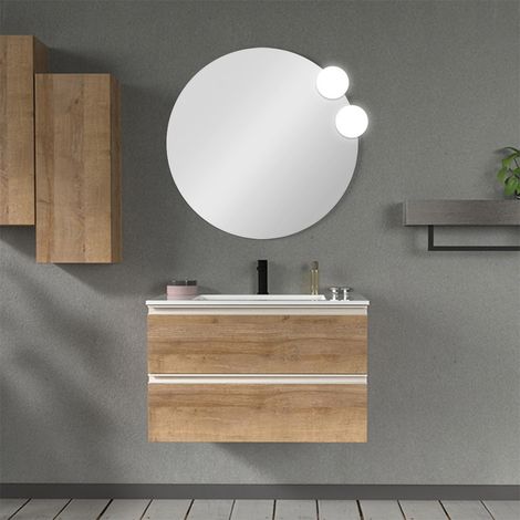 Mobile bagno sospeso 80 cm rovere miele con lavabo e specchio Master (1/5)