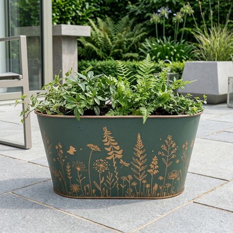 Dark Wild Flowers Oval Zinc Planter (1/2)