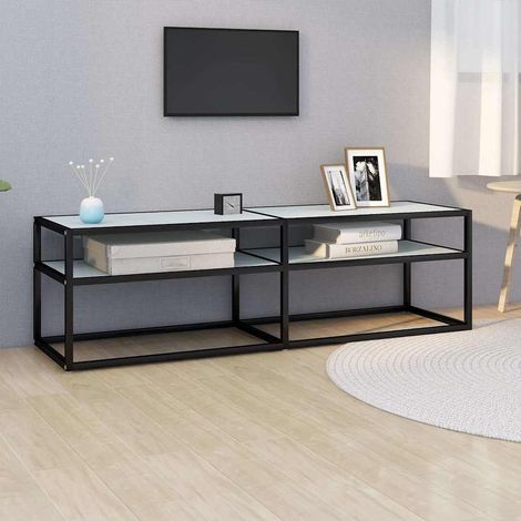 vidaXL Meuble TV marbre blanc 140x40x40,5 cm verre trempé (1/5)
