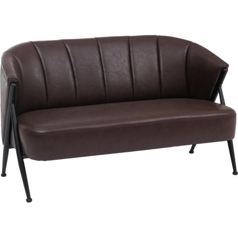 [NEUWERTIG] 2er-Sofa HHG-691, Zweisitzer Polster-/Lounge-Sofa Couch Vintage Retro Industrial Metall Kunstleder dunkelbraun