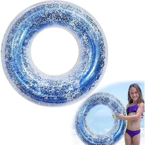 Bouée gonflable en PVC à paillettes, transparente, de couleur bleue, pour adultes, pour piscine et plage, fêtes aquatiques.-AquaForge (1/4)