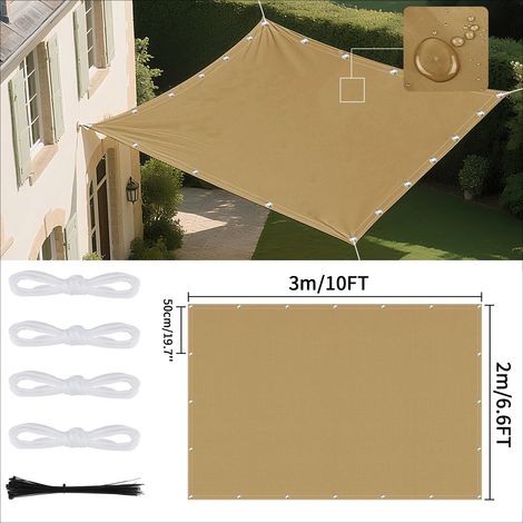 (Jaune sable 2x3M) Voile d'ombrage imperméable avec œillets, adaptée aux jardins et terrasses extérieures. (1/5)