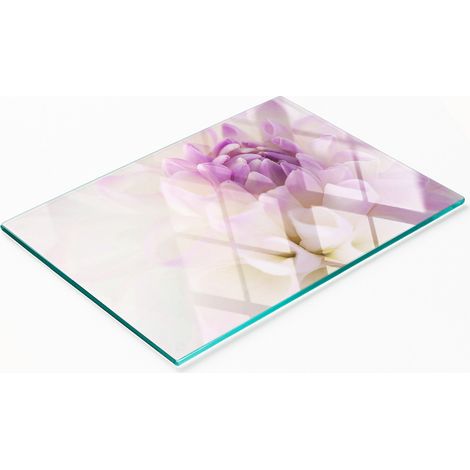 Planche de cuisine décorative multifonctionnelle en verre, blanche Dahlia, 80 x 52 cm (1/5)