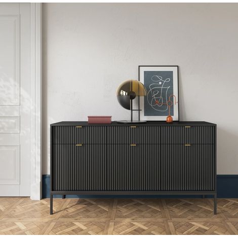 AX LIVING Sideboard mit Schubladen Eternas KS154 154 cm Schwarz