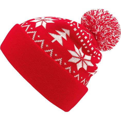 Gorro de punto jacquard elástico y cortavientos con estampado - Rojo