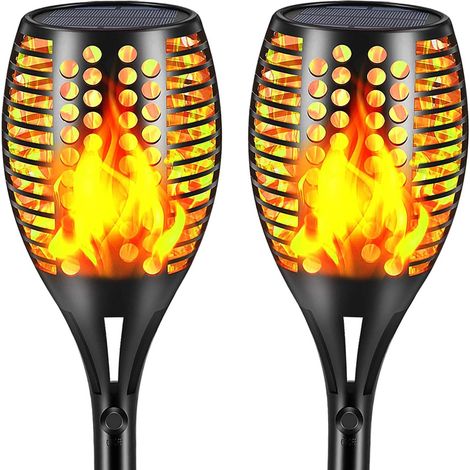 Lampes solaires améliorées  Torches d'extérieur étanches à flammes vacillantes  Éclairage décoratif paysager  Allumage/Extinction automatique du crépuscule à l'aube  Lampe de sécurité pour terrasse et