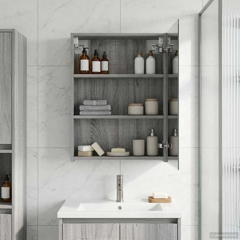 vidaXL Mobiletto per specchio da bagno Grigio Sonoma 50 x 14,5 x