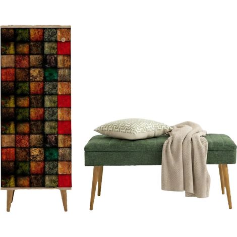 Dmora - Eingangsmöbel Dgallett, Moderner Eingang, Wandgarderobe, Multifunktions-Aufbewahrungskonsole, 50x38h135 cm, Eiche und Grün