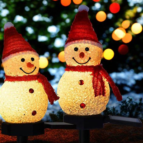 Lampe solaire de Noël à piquer lot de 2, décoration lumineuse bonhomme de neige EVA pour jardin pelouse extérieur, éclairage festif pour fêtes de fin d’année, multicolore (1/5)
