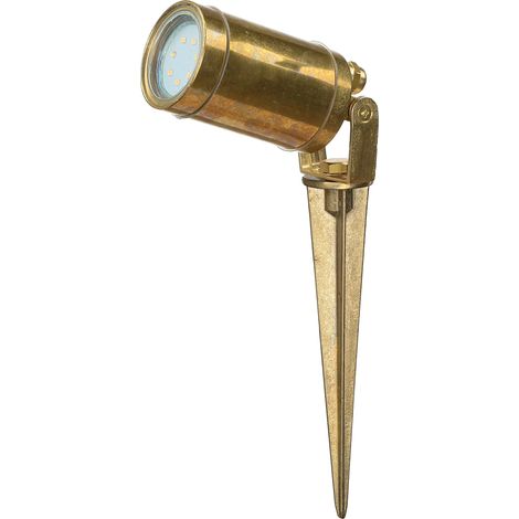Gartenstrahler Erdspieß 27 cm GU10 IP64 Haus Hof Messing Außenlampe