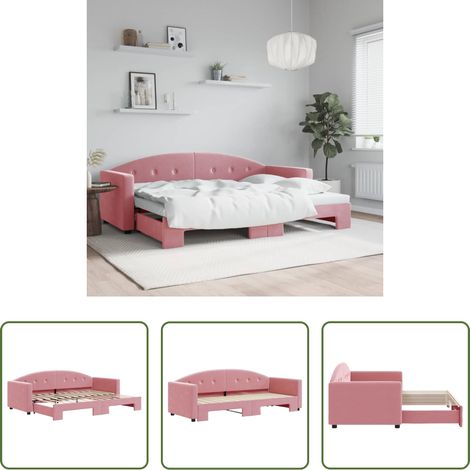 Lit gigogne - Lit de jour avec gigogne sans matelas rose 80x200 cm (1/5)
