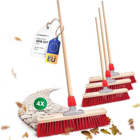 Lot 4 balais de rue 40 cm manche bois rouge Elaston