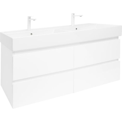 Ensemble meuble avec vasque double et 2 mitigeurs - SAT - B-Way - 119x50x45 - Blanc